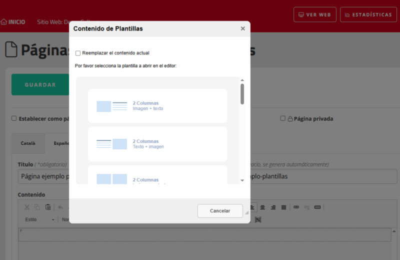 Lista de plantillas disponibles